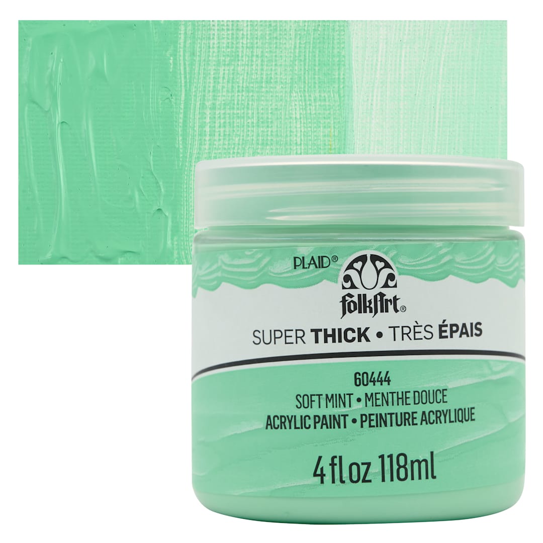 Open in modal - FolkArt Super Thick Acrylic Paint - Soft Mint, 4 oz jar and swatch