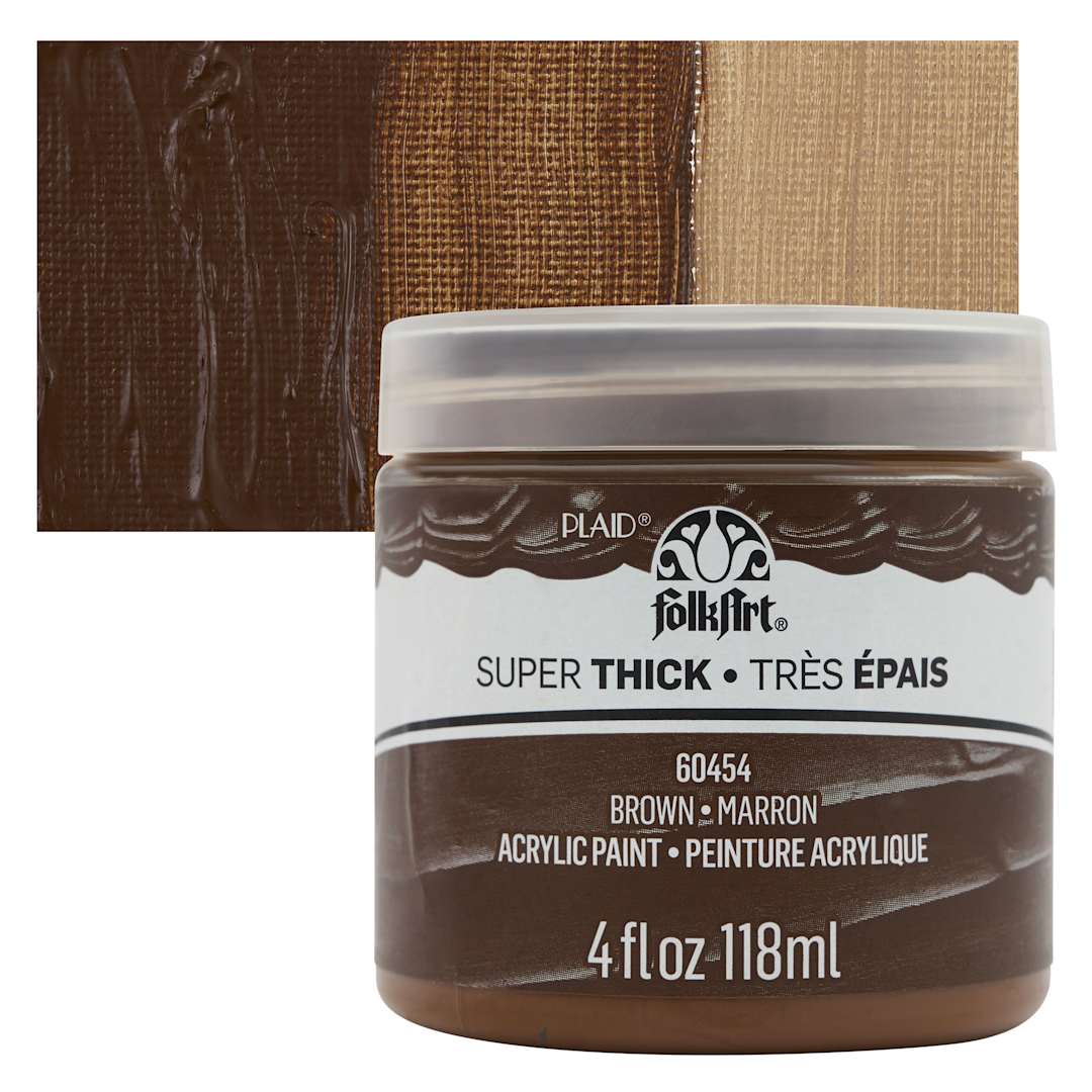 Open in modal - FolkArt Super Thick Acrylic Paint - Brown, 4 oz jar and swatch