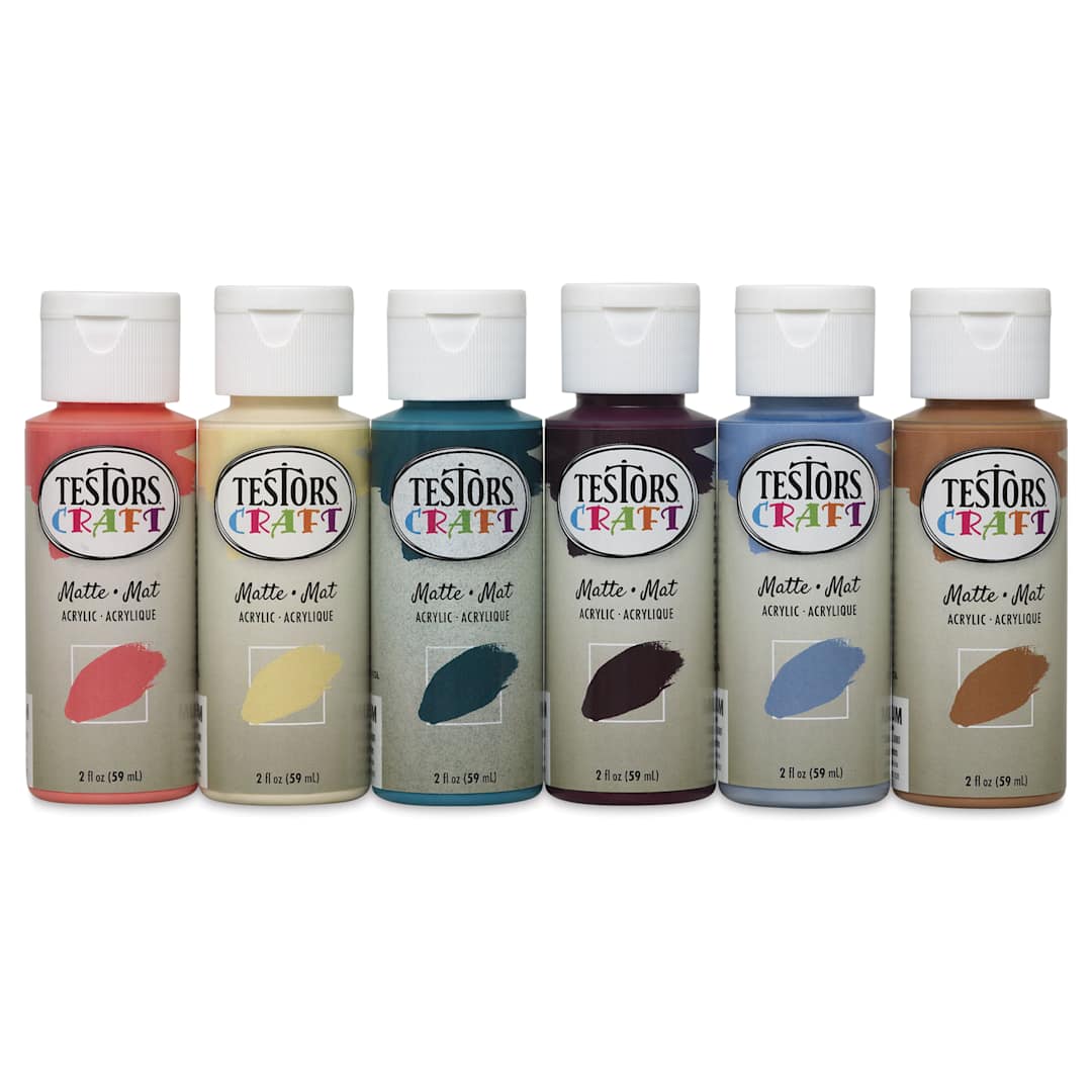 Open in modal - Testors Craft Acrylic Paint - Set of 6, Décor Colors, 2 oz Bottle