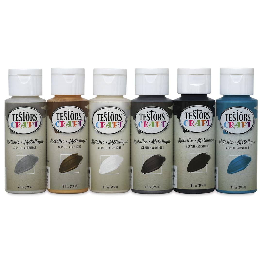 Open in modal - Testors Craft Acrylic Paint - Set of 6, Metallic Colors, 2 oz Bottle