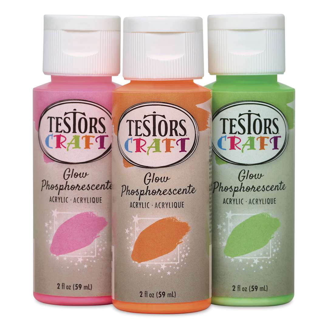 Open in modal - Testors Craft Acrylic Paint - Set of 3, Glow Colors, 2 oz Bottle