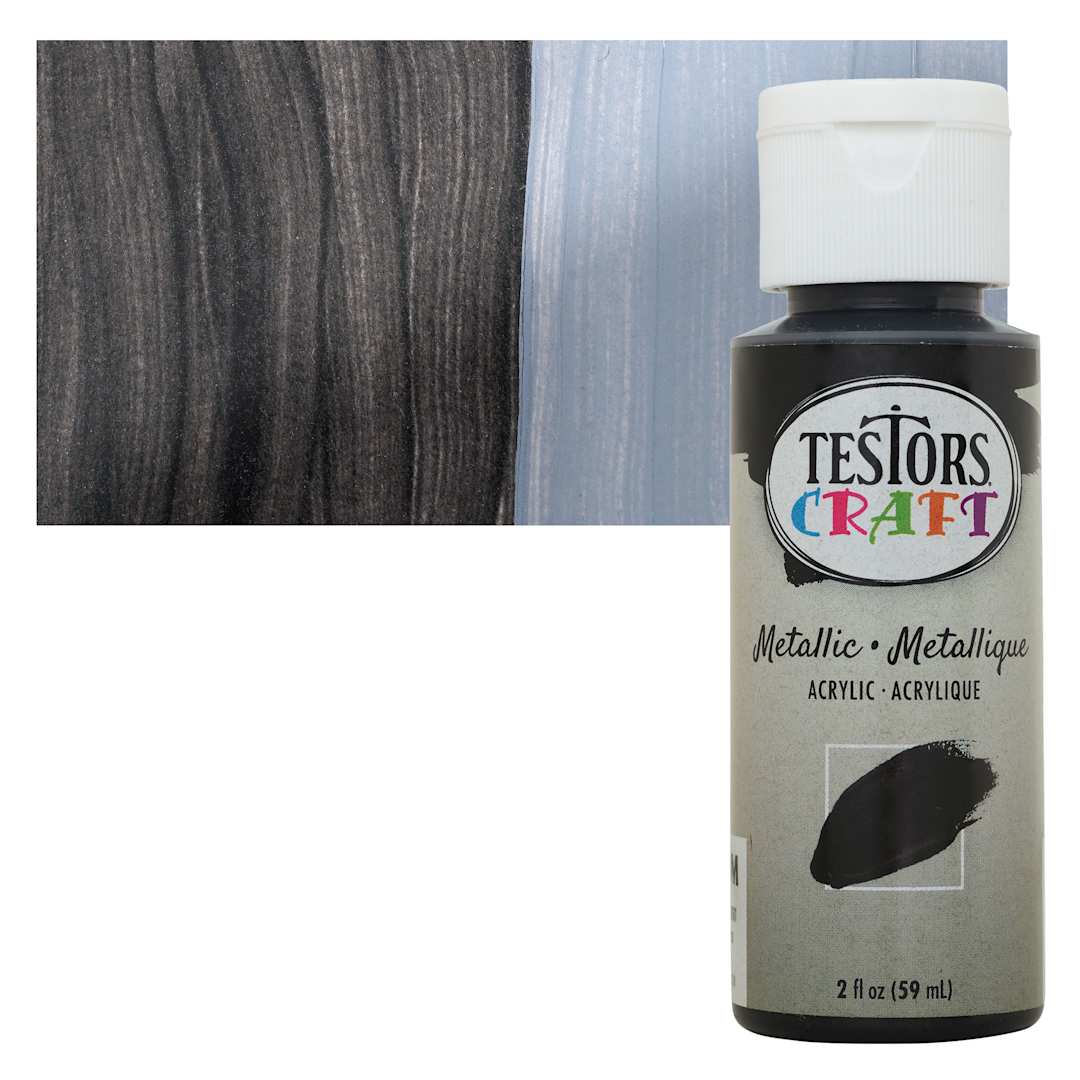 Open in modal - Testors Craft Acrylic Paint - Metallic Black, 2 oz Bottle and swatch