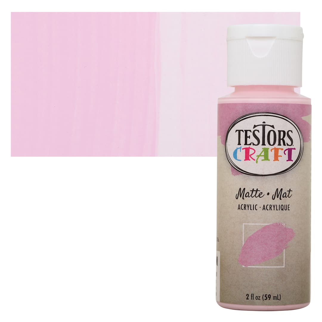 Open in modal - Testors Craft Acrylic Paint - Petal Pink, 2 oz Bottle and swatch