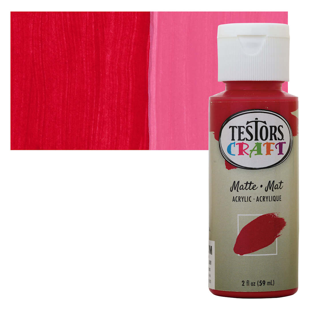 Open in modal - Testors Craft Acrylic Paint - Ruby, 2 oz Bottle and swatch