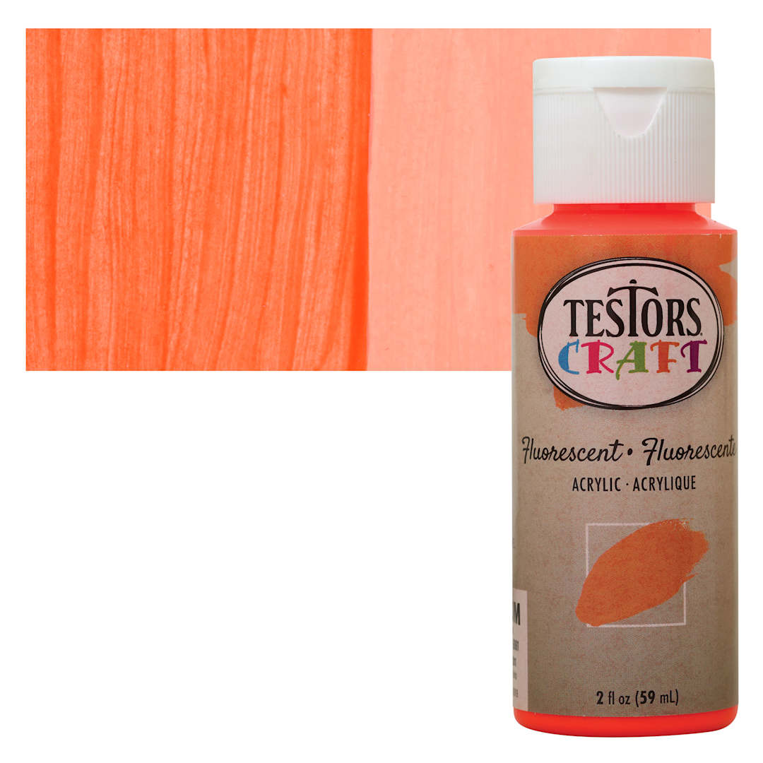 Open in modal - Testors Craft Acrylic Paint - Fluorescent Orange, 2 oz Bottle and swatch