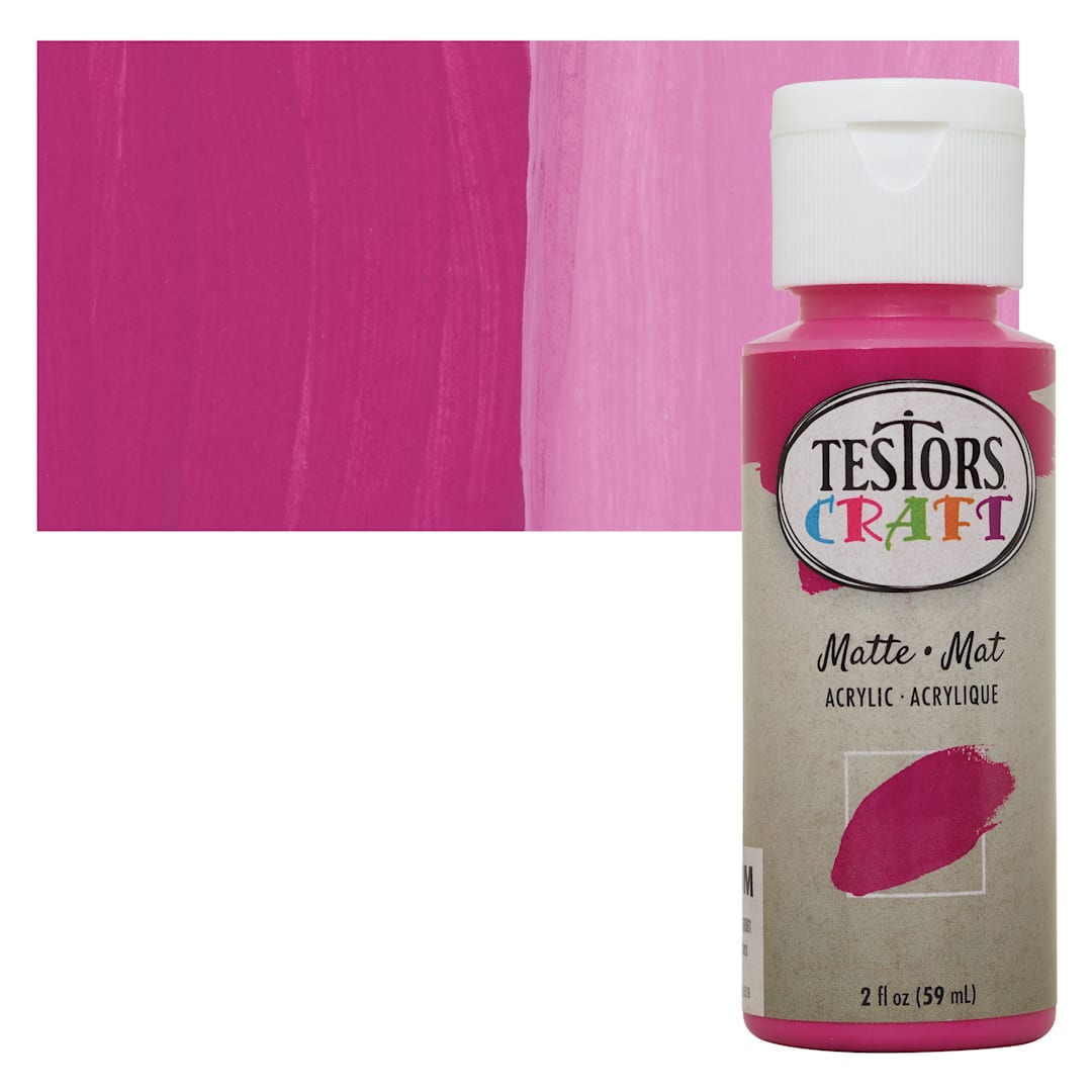 Open in modal - Testors Craft Acrylic Paint - Fuchsia, 2 oz Bottle and swatch