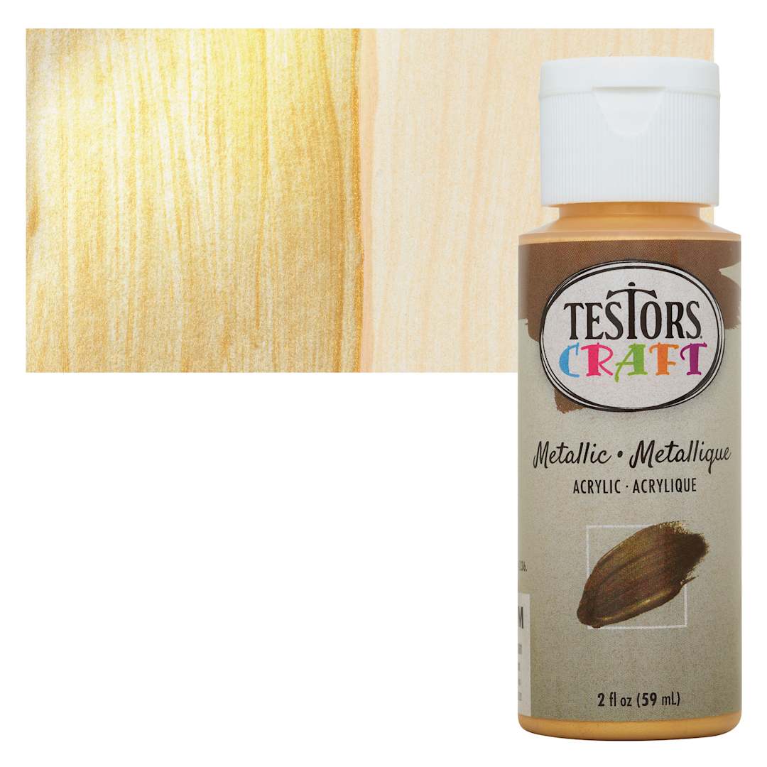 Open in modal - Testors Craft Acrylic Paint - Gold, 2 oz Bottle and swatch