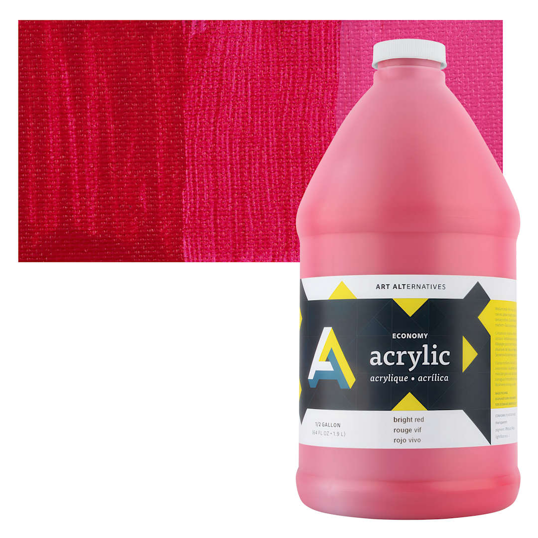 Open in modal - Art Alternatives Economy Acrylic -  Bright Red, 1.9 L bottle and swatch