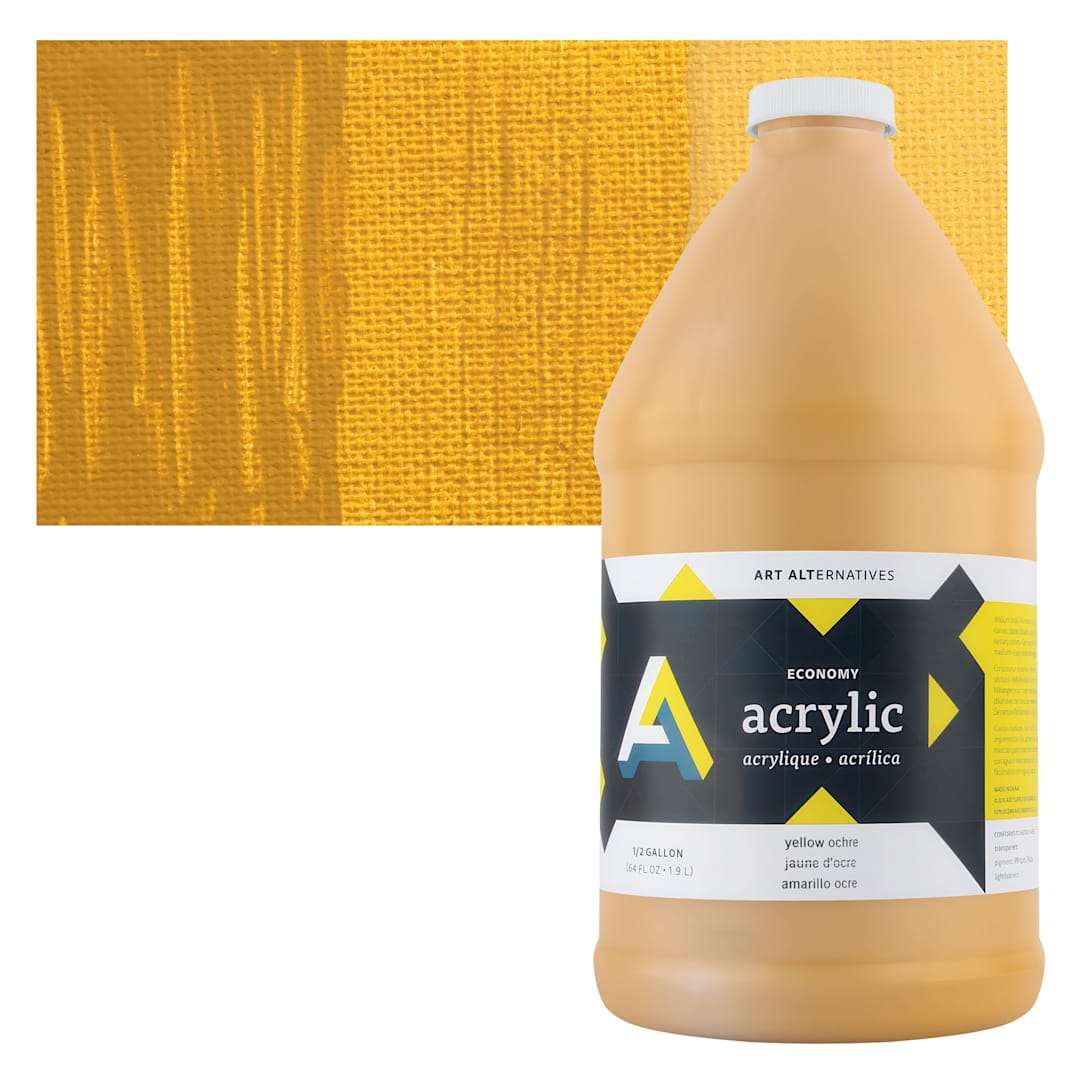 Open in modal - Art Alternatives Economy Acrylic - Yellow Ochre, 1.9 L bottle and swatch