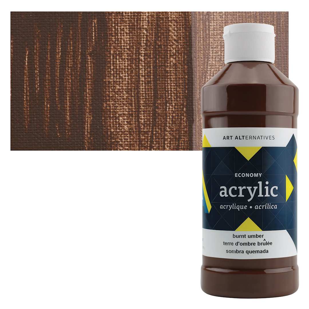 Open in modal - Art Alternatives Economy Acrylic - Burnt Umber, 475 ml bottle and swatch