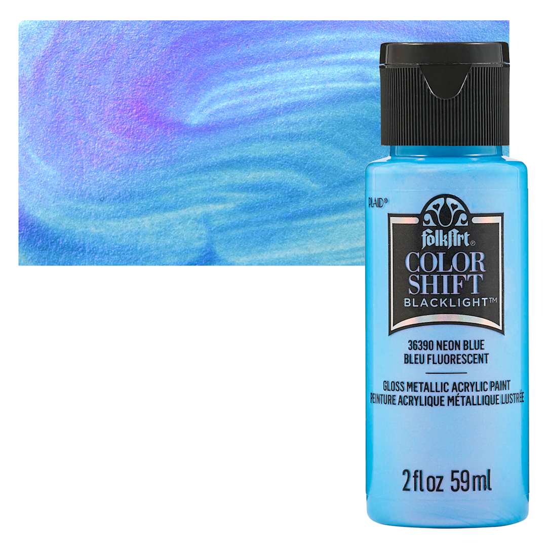 Open in modal - FolkArt Colorshift Blacklight Acrylic Paint - Blue, 2 oz bottle and swatch