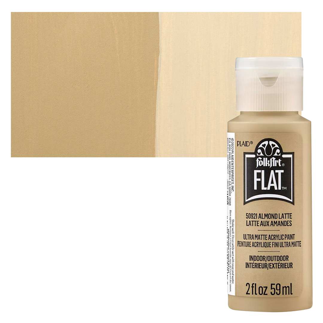 Open in modal - FolkArt Flat Ultra Matte Acrylic Paint - Almond Latte, 2 oz bottle and swatch