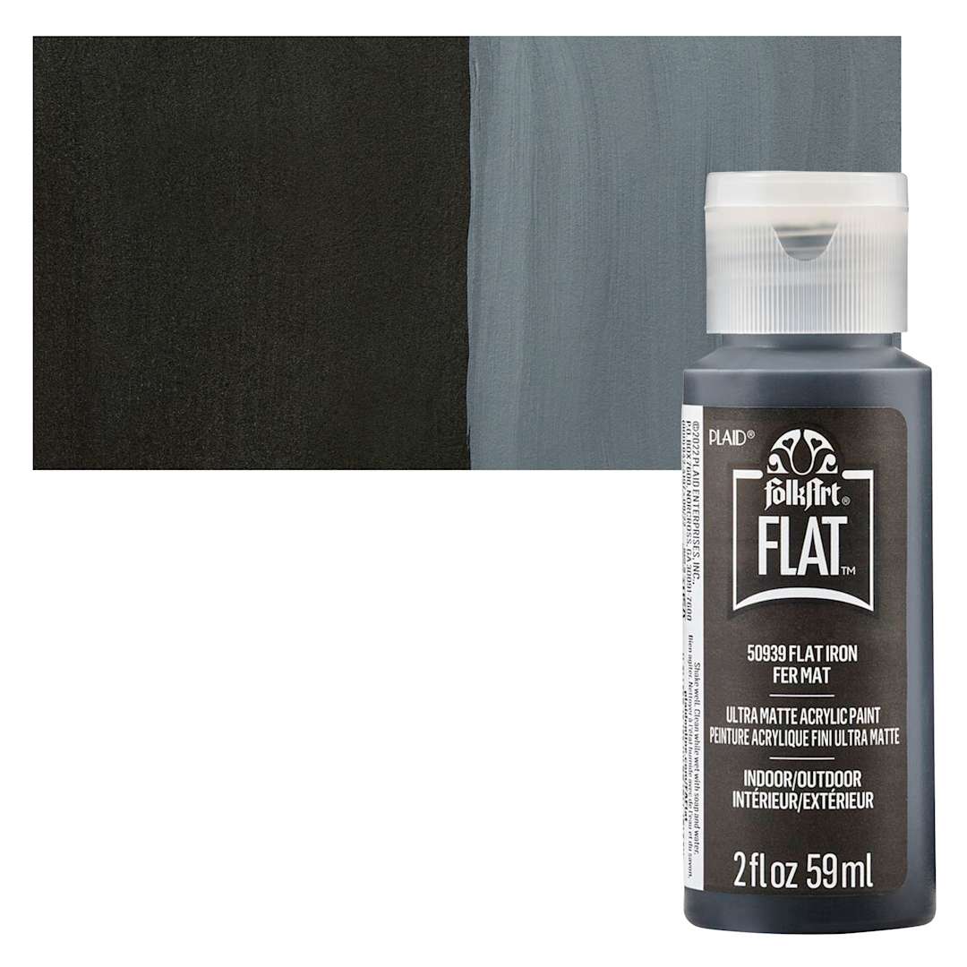 Open in modal - FolkArt Flat Ultra Matte Acrylic Paint - Flat Iron, 2 oz bottle and swatch