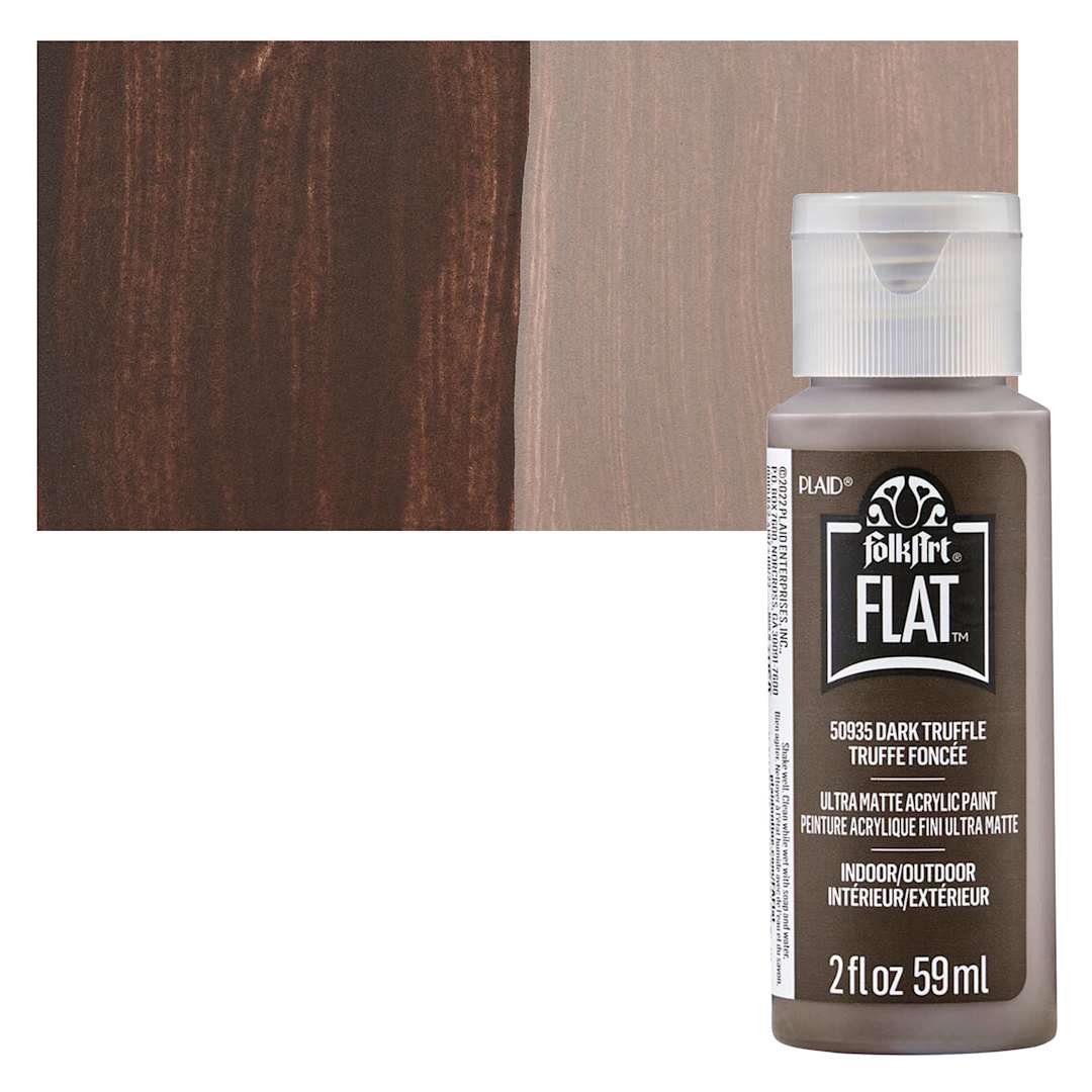 Open in modal - FolkArt Flat Ultra Matte Acrylic Paint - Dark Truffle, 2 oz bottle and swatch