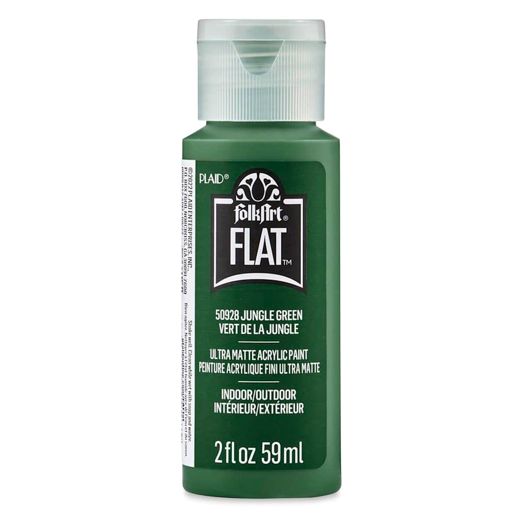 Open in modal - FolkArt Flat Ultra Matte Acrylic Paint - Jungle Green, 2 oz, front of bottle