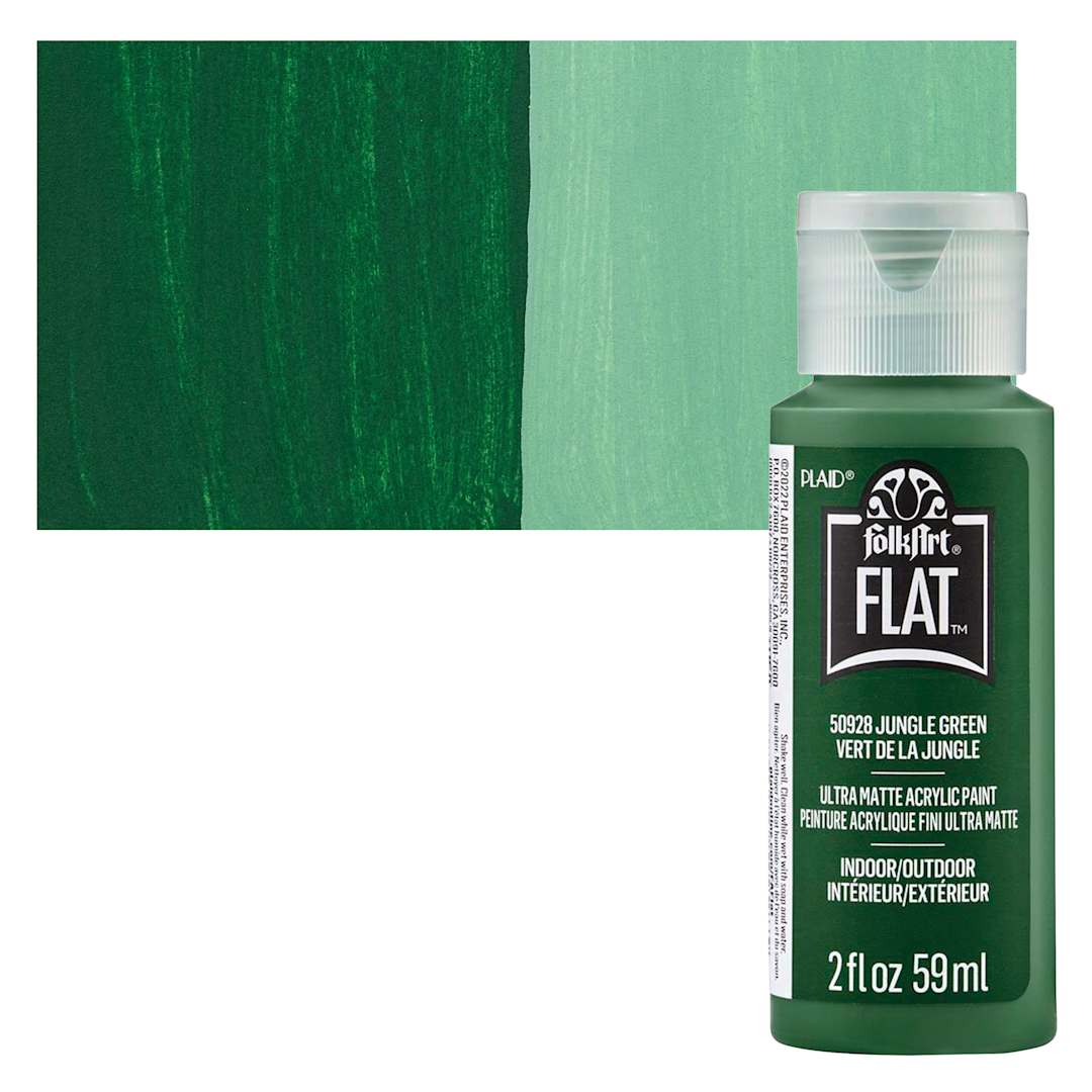 Open in modal - FolkArt Flat Ultra Matte Acrylic Paint - Jungle Green, 2 oz bottle and swatch