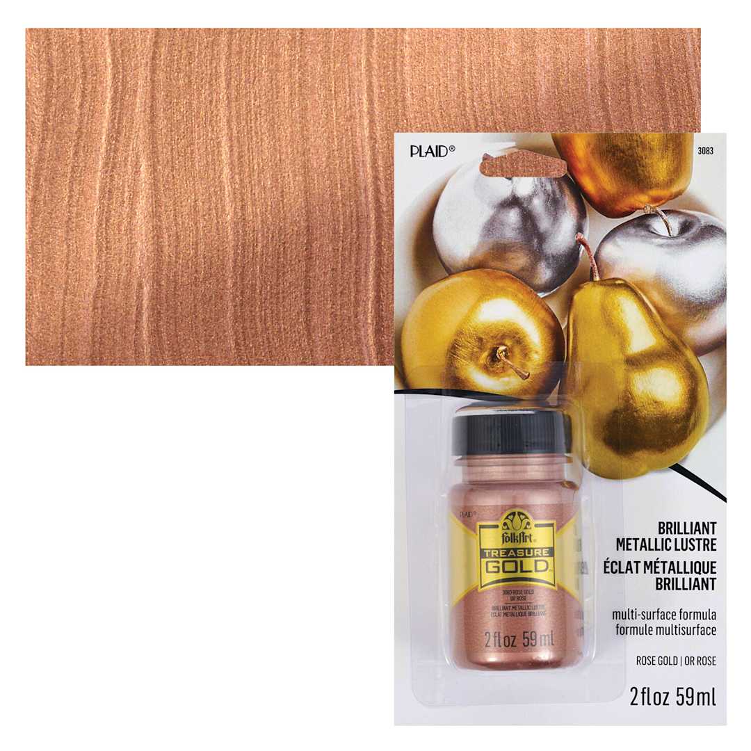 Open in modal - FolkArt Treasure Gold Acrylic Paint - Rose Gold, 2 oz Jar and swatch