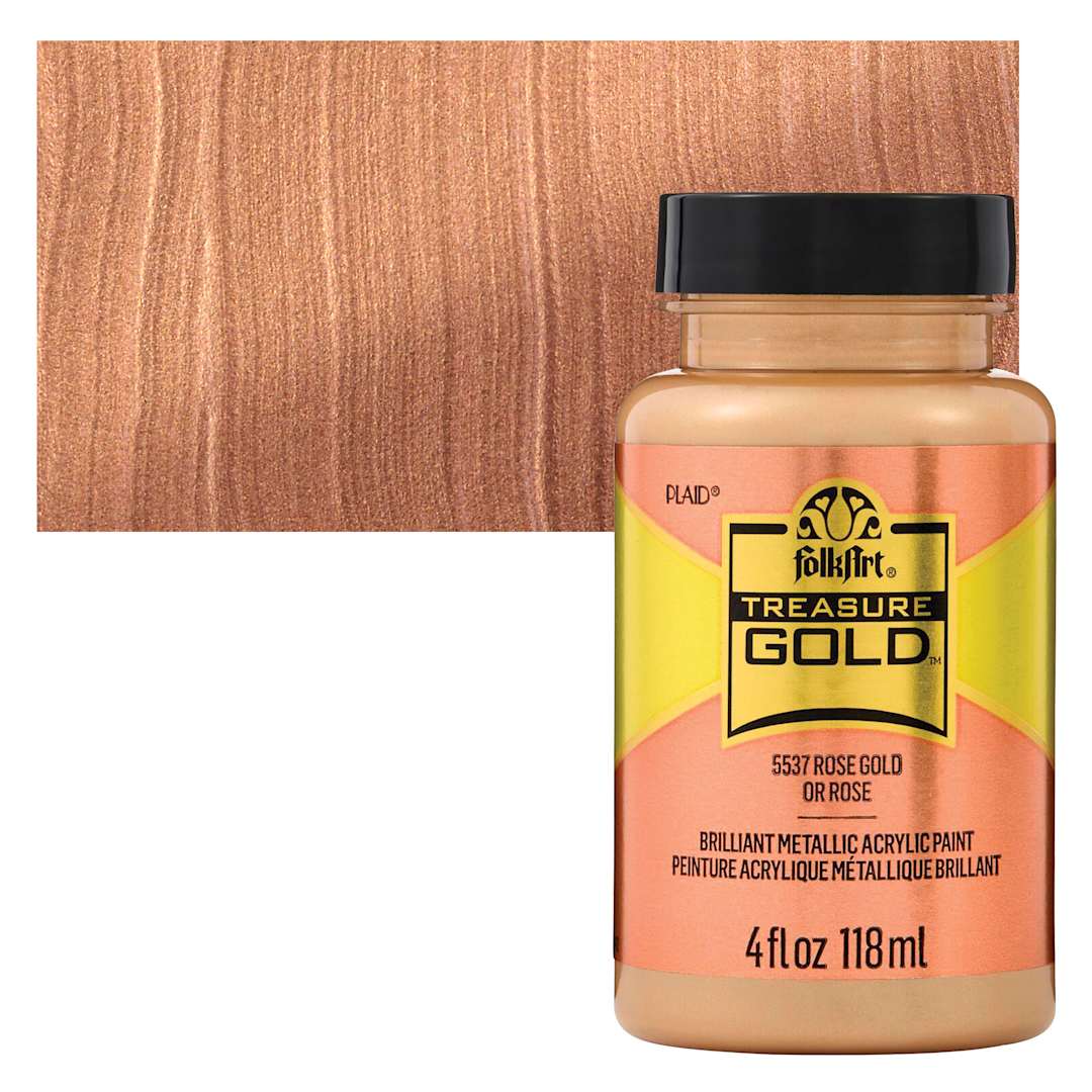Open in modal - FolkArt Treasure Gold Acrylic Paint - Rose Gold, 4 oz Jar and swatch