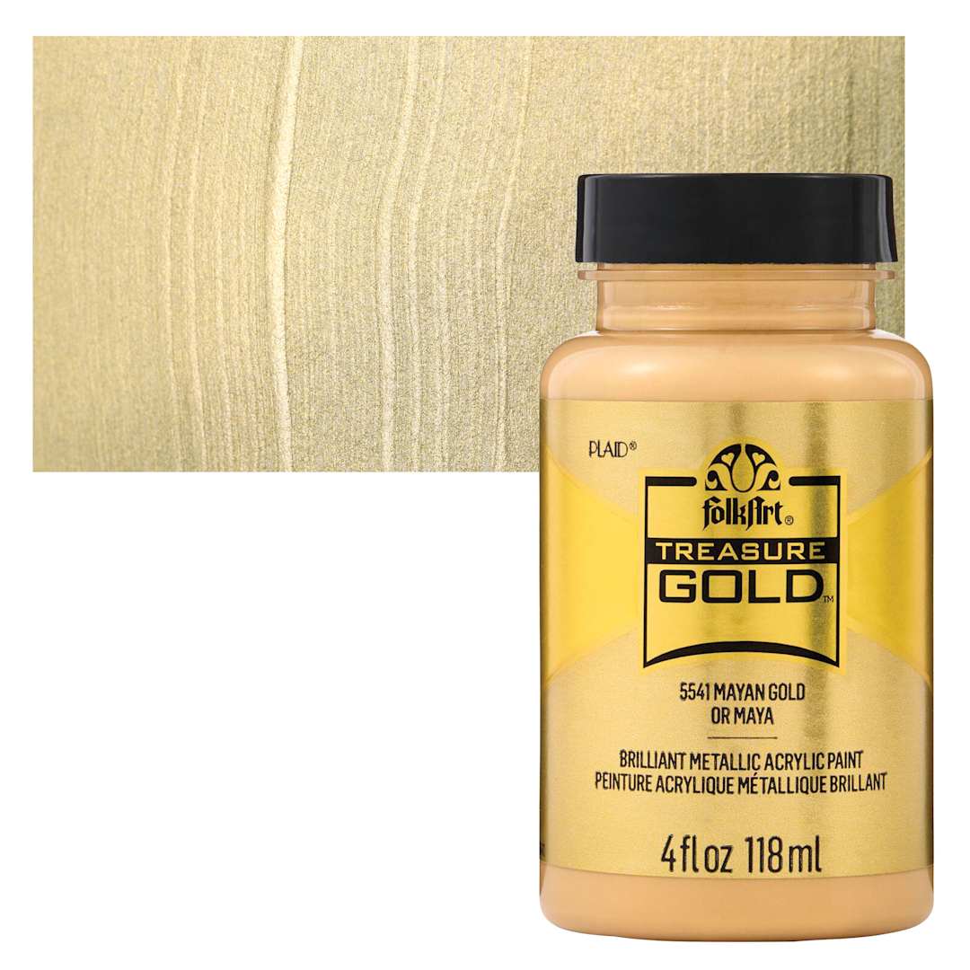 Open in modal - FolkArt Treasure Gold Acrylic Paint - Mayan Gold, 4 oz Jar