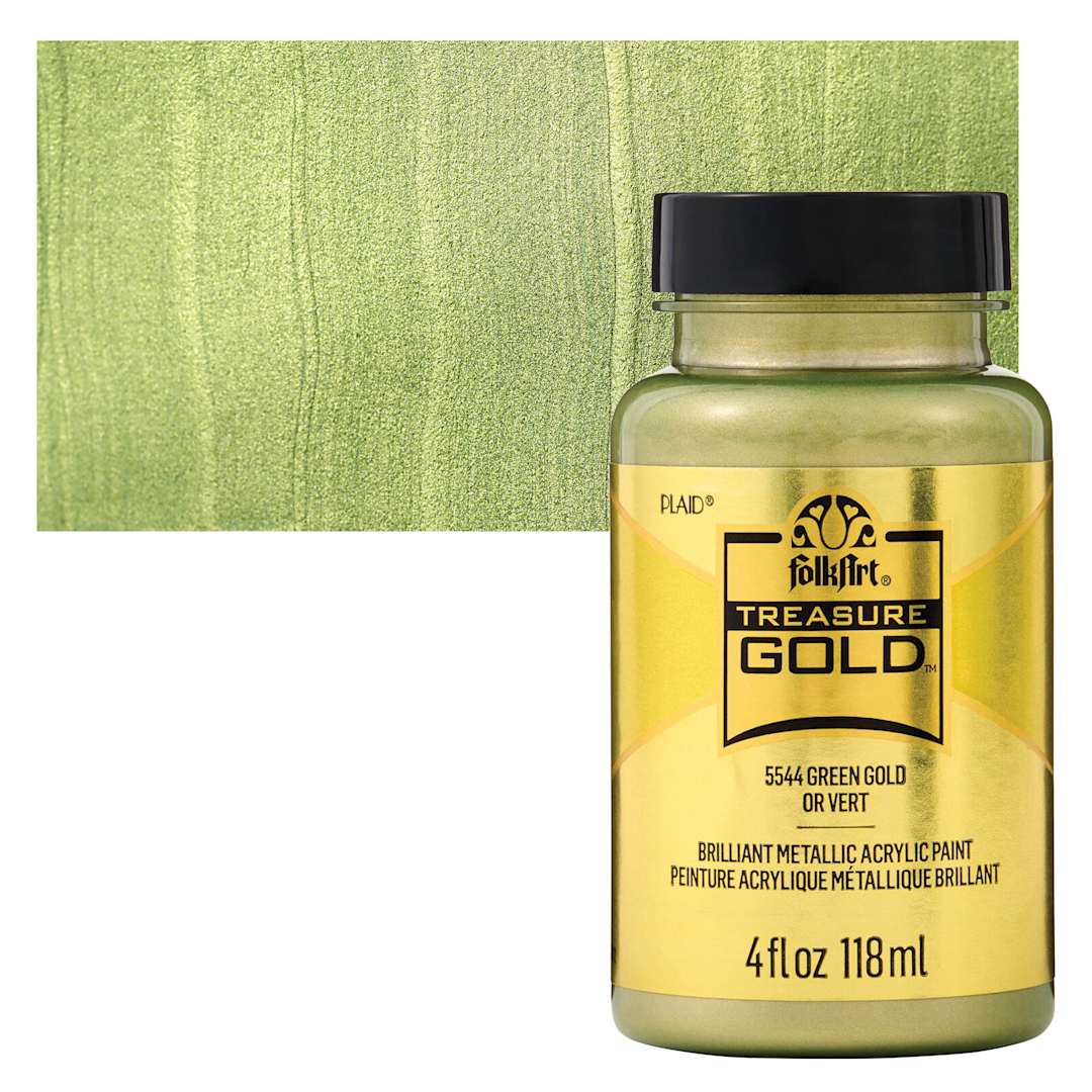Open in modal - FolkArt Treasure Gold Acrylic Paint - Green Gold, 4 oz Jar and swatch