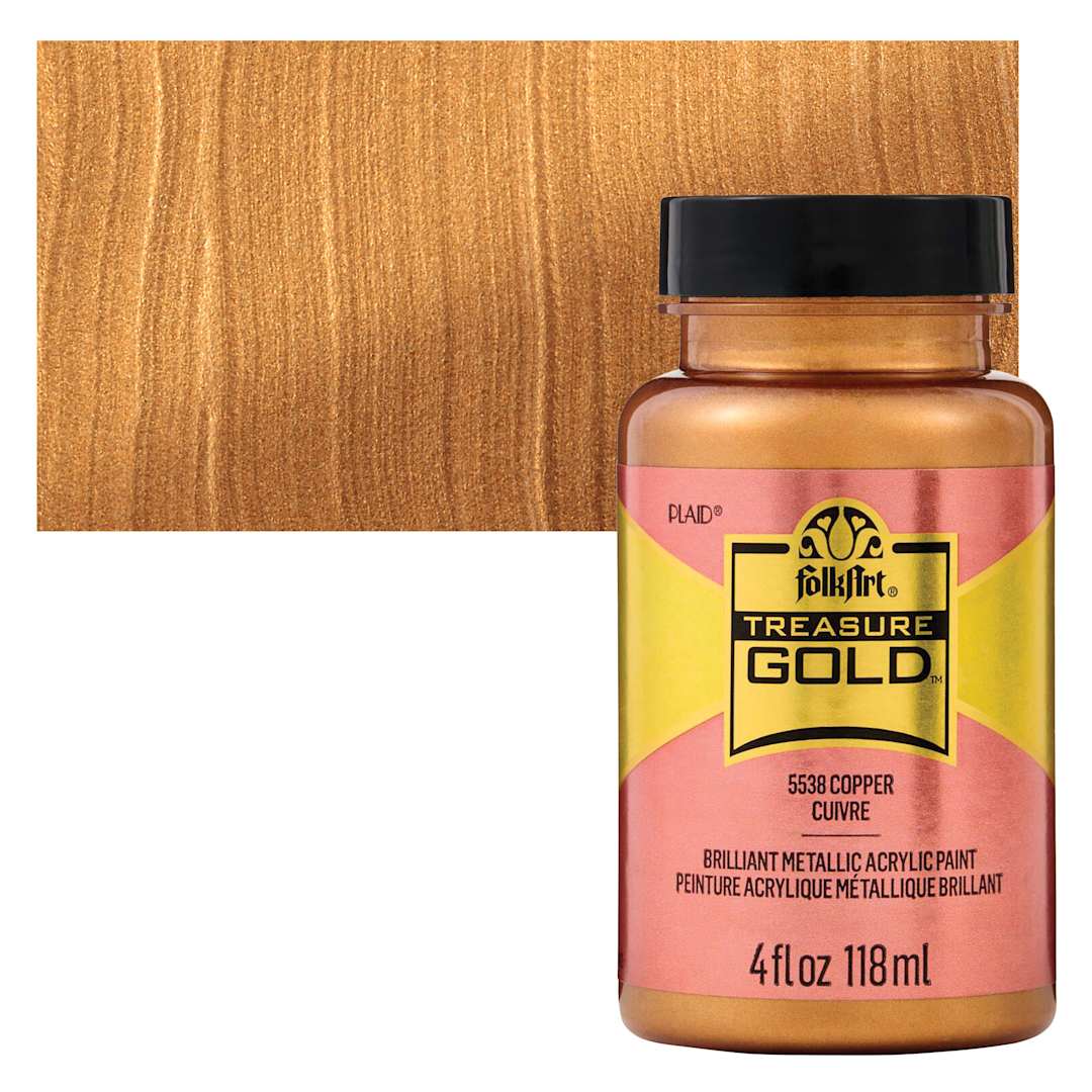 Open in modal - FolkArt Treasure Gold Acrylic Paint - Copper, 4 oz Jar and swatch