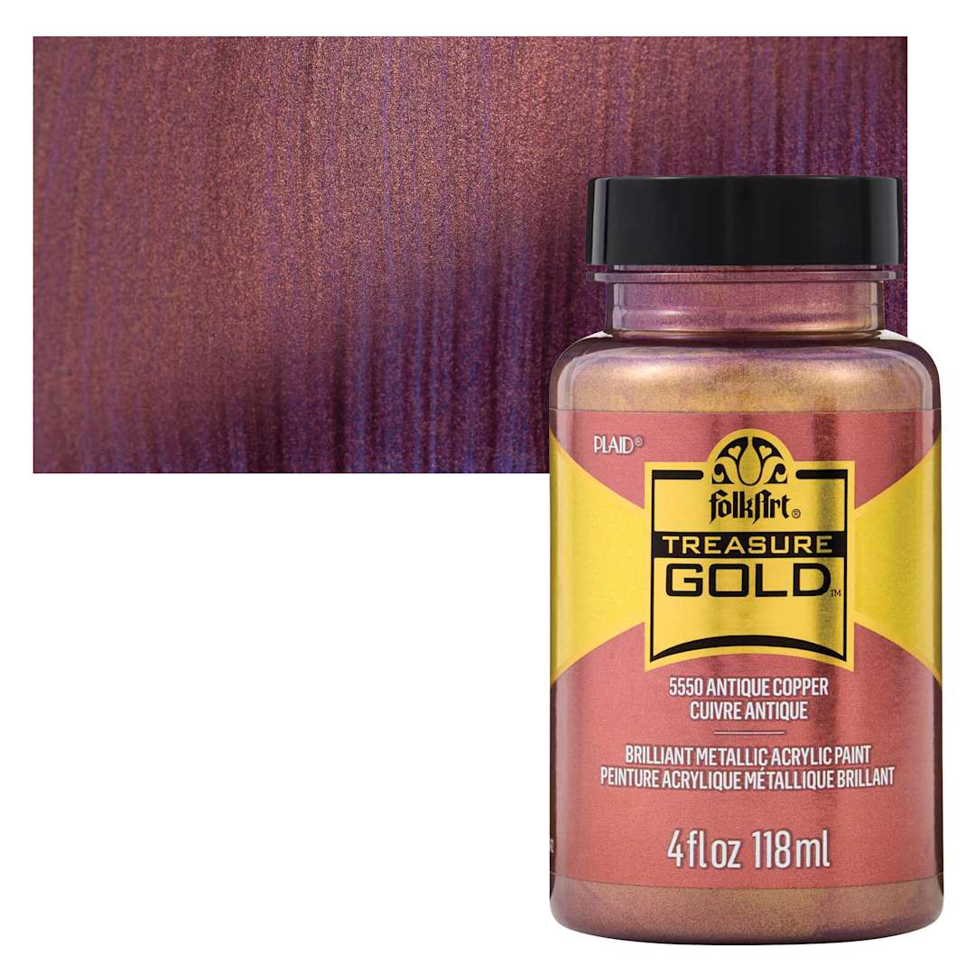 Open in modal - FolkArt Treasure Gold Acrylic Paint - Antique Copper, 4 oz Jar and swatch