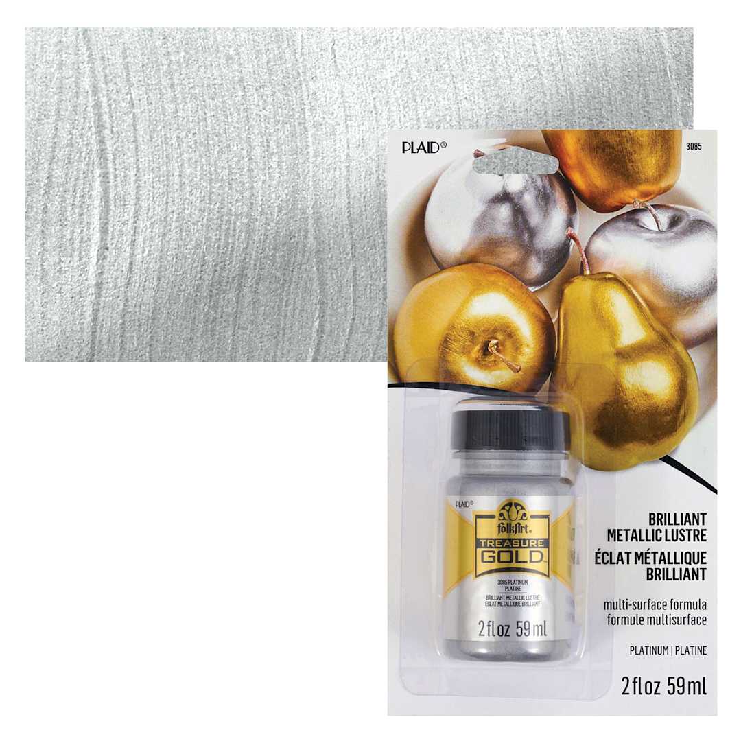 Open in modal - FolkArt Treasure Gold Acrylic Paint - Platinum, 2 oz Jar and swatch