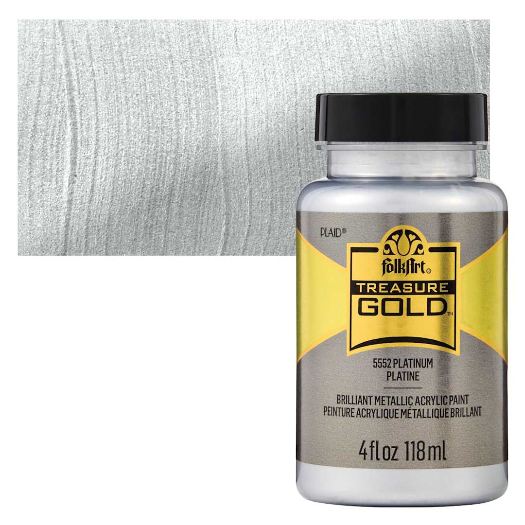 Open in modal - FolkArt Treasure Gold Acrylic Paint - Platinum, 4 oz Jar and swatch