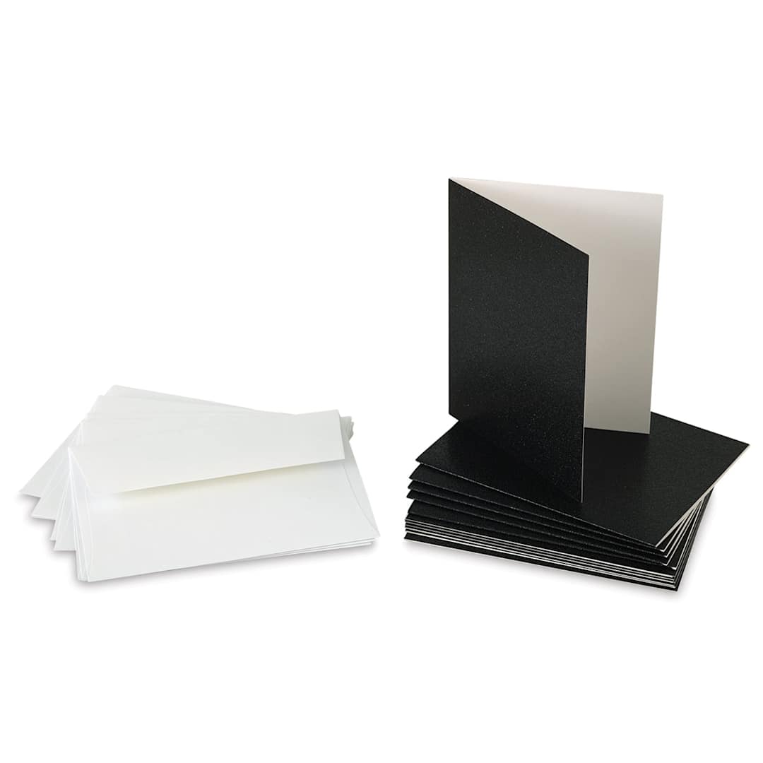 Open in modal - Glitter Card and Envelope Sets - Black Cards with envelopes shown stacked
