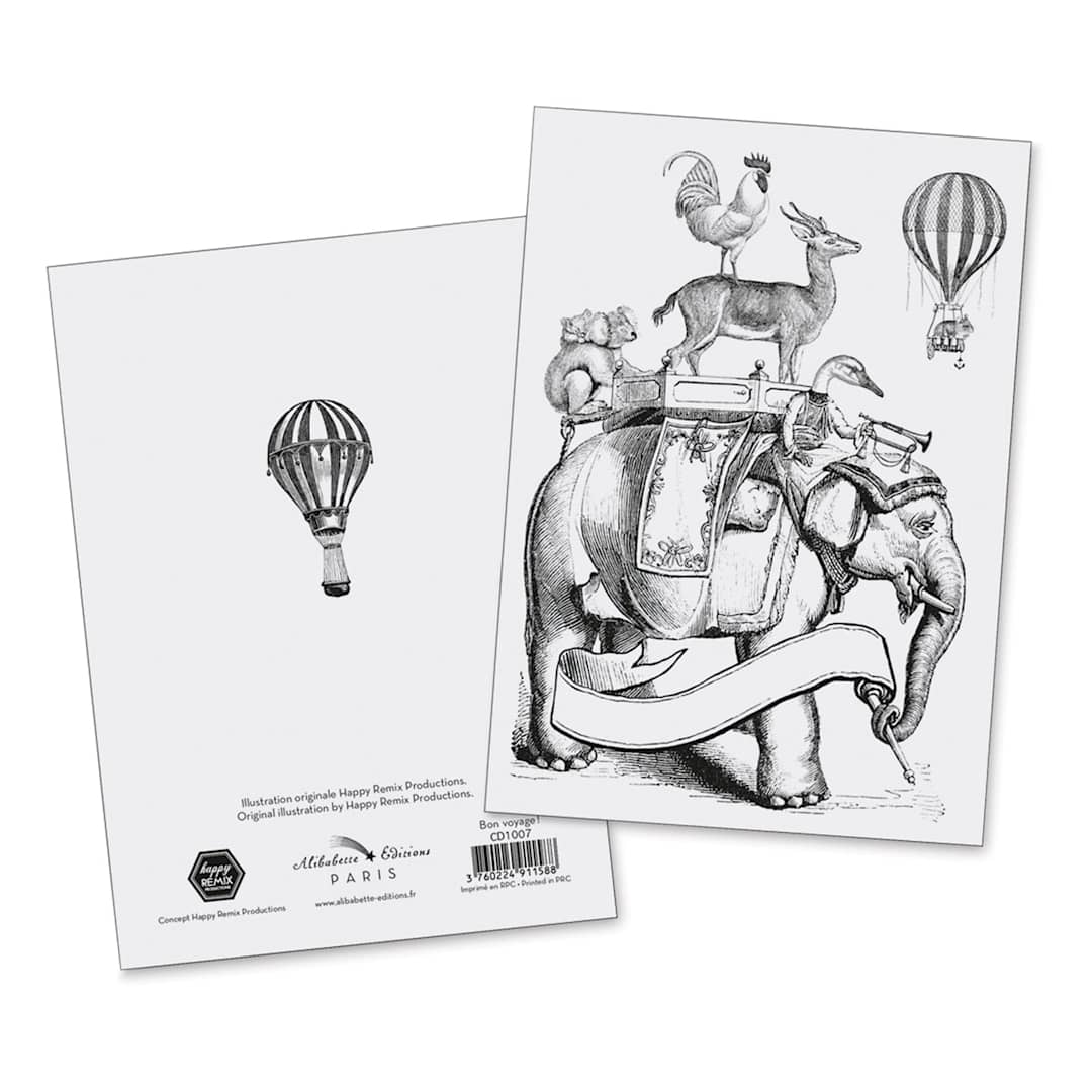 Open in modal - Alibabette Editions Bon Voyage Watercolor Card (front and back of card)