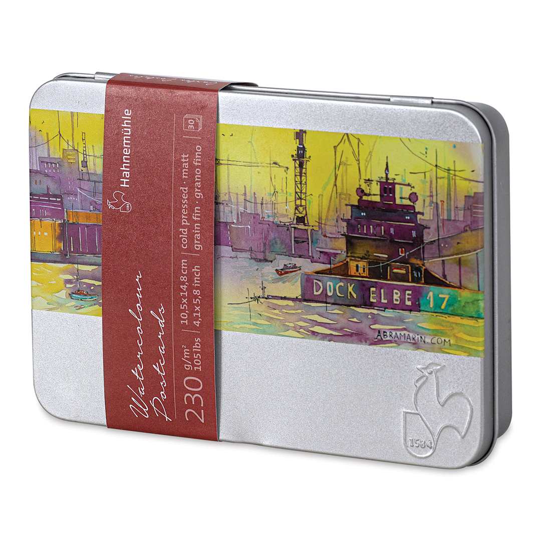 Open in modal - Hahnemühle Watercolor Postcards - Cold Press, Pkg of 30 (front of tin)