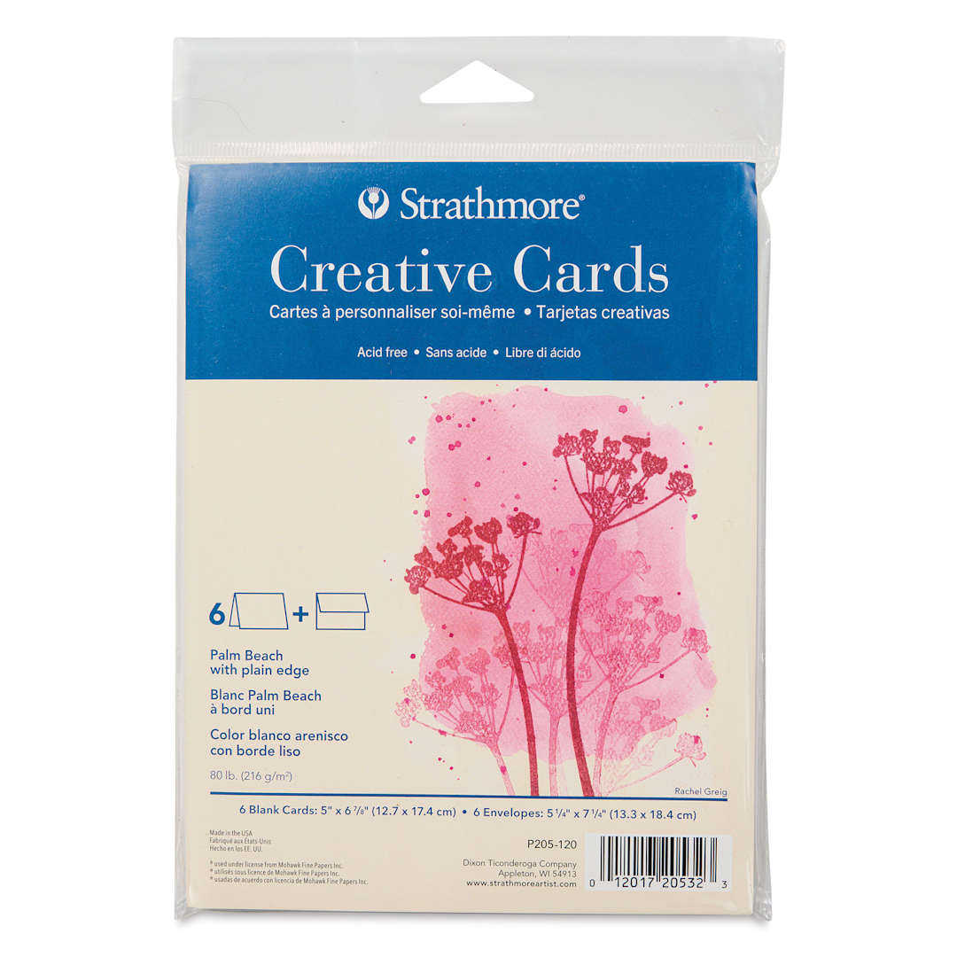 Open in modal - Strathmore Creative Cards and Envelopes - Full Size, Palm Beach White with Deckle Edge, Pkg of 6, front of the package