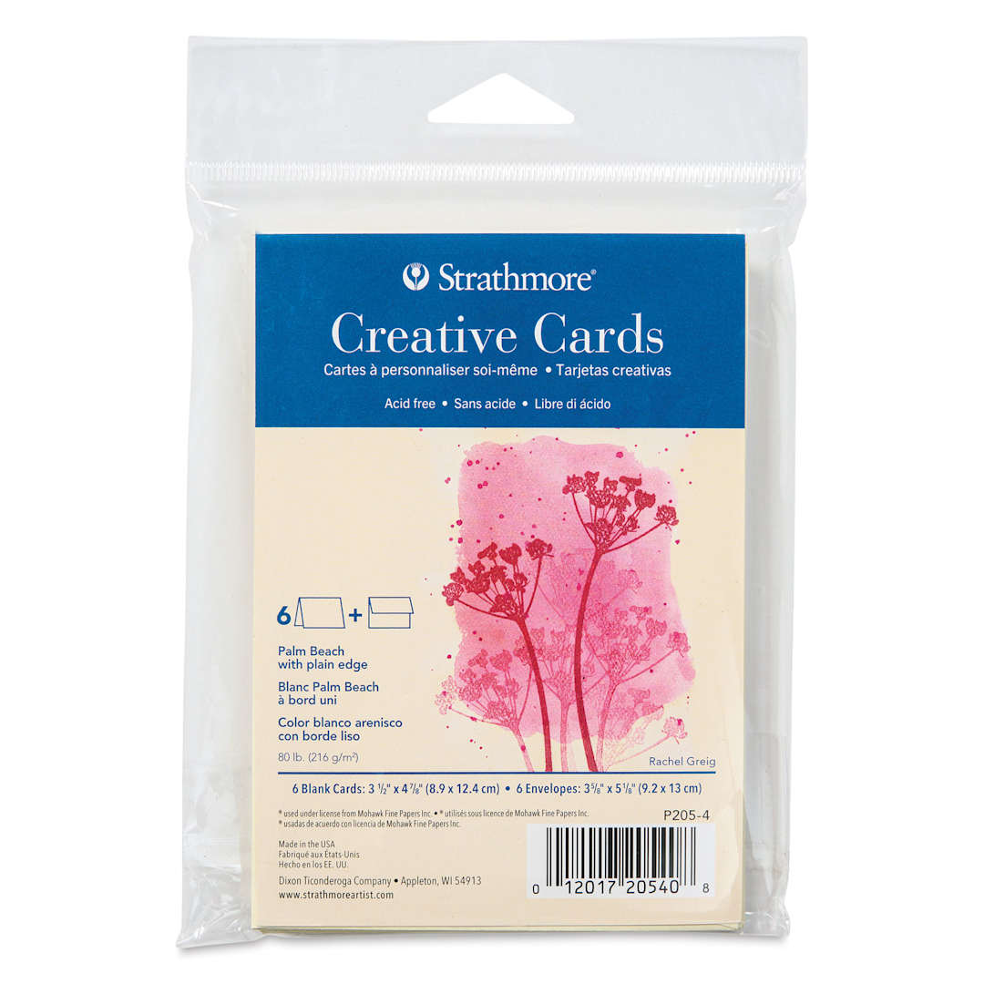 Open in modal - Strathmore Creative Cards and Envelopes - Announcement Size, Palm Beach White with Deckle Edge, Pkg of 6, front of package