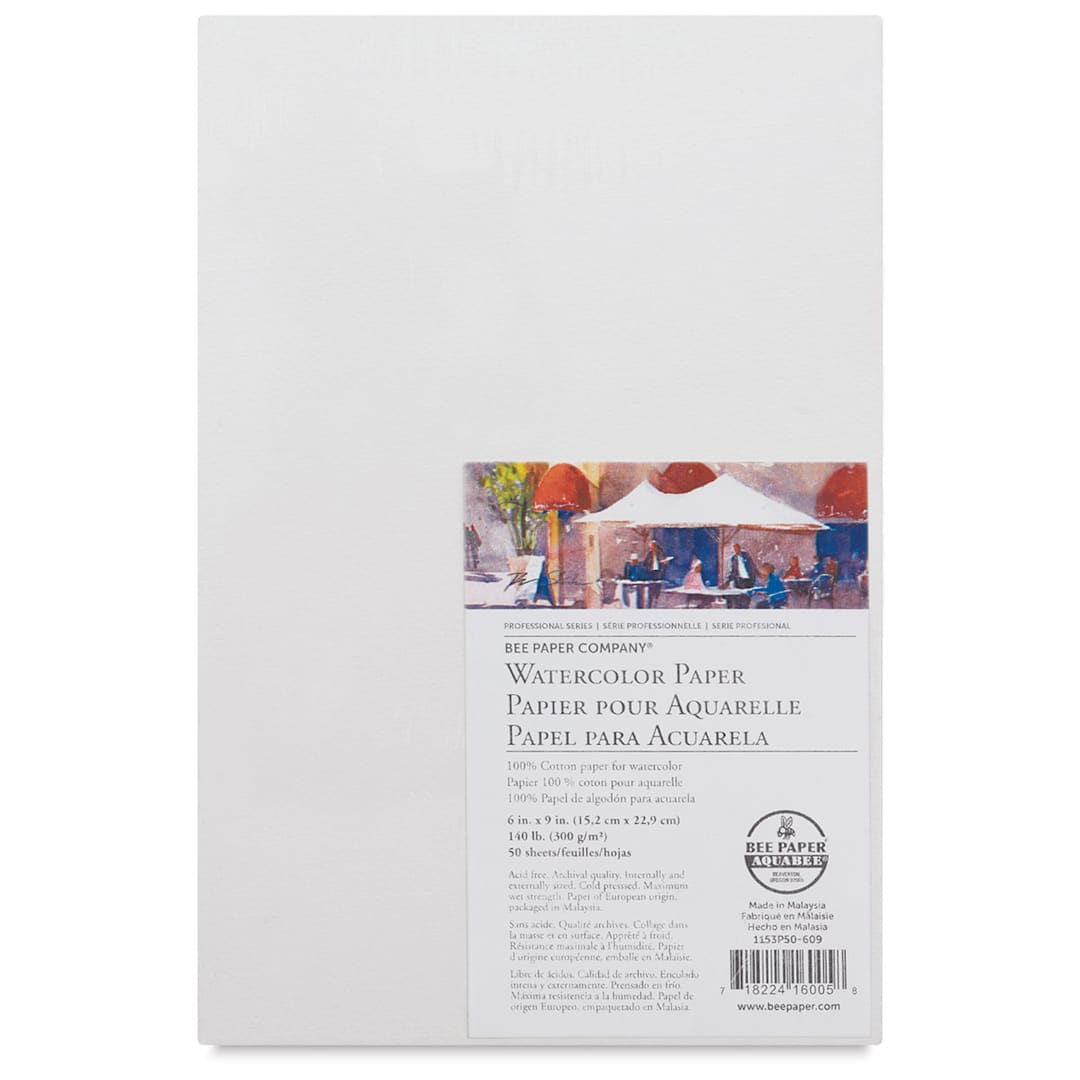Open in modal - Bee Paper Aquabee Watercolor Paper - Front of 50 sheet package with label