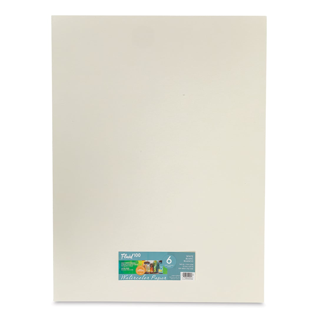 Open in modal - Fluid 100 Watercolor Paper - 22" x 30", Pkg of 6 Sheets, 140 lb, Hot Press