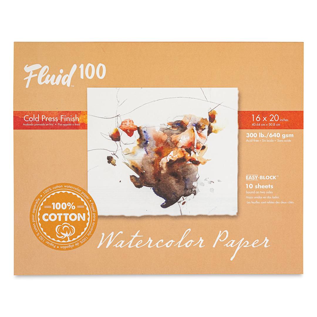 Open in modal - Fluid 100 Watercolor Paper Block - 16" x 20", Pkg of 10 Sheets, 300 lb, Cold Press