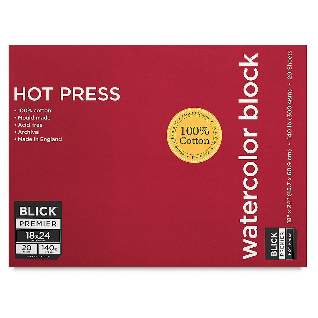 Open in modal - Blick Premier Watercolor Block - 18" x 24", Hot Press, 140 lb, 20 Sheets