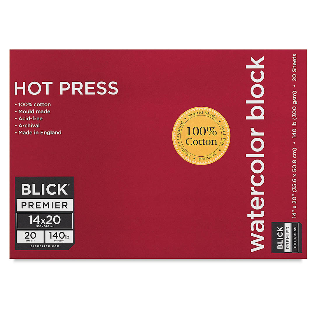 Open in modal - Blick Premier Watercolor Block - 14" x 20", Hot Press, 140 lb, 20 sheets