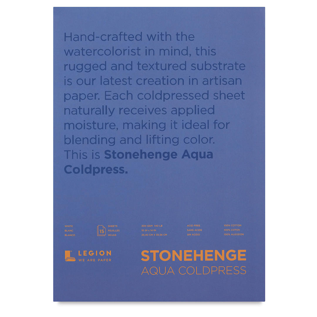 Open in modal - Legion Stonehenge Aqua Watercolor Blocks - Front Cover of 10" x 14" Coldpress Pad