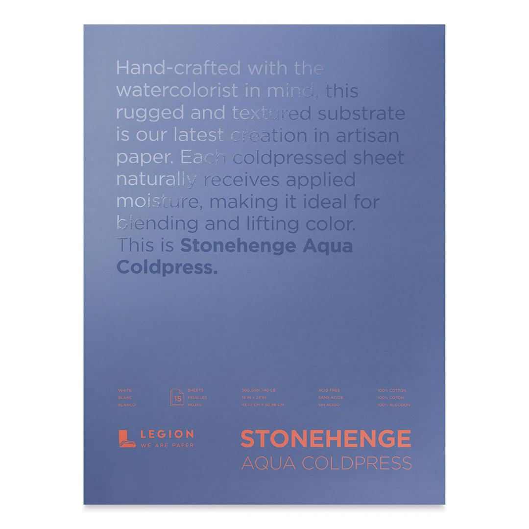 Open in modal - Legion Stonehenge Aqua Watercolor Block - Cold Press, 18" x 24", 140 lb, 15 Sheets, front