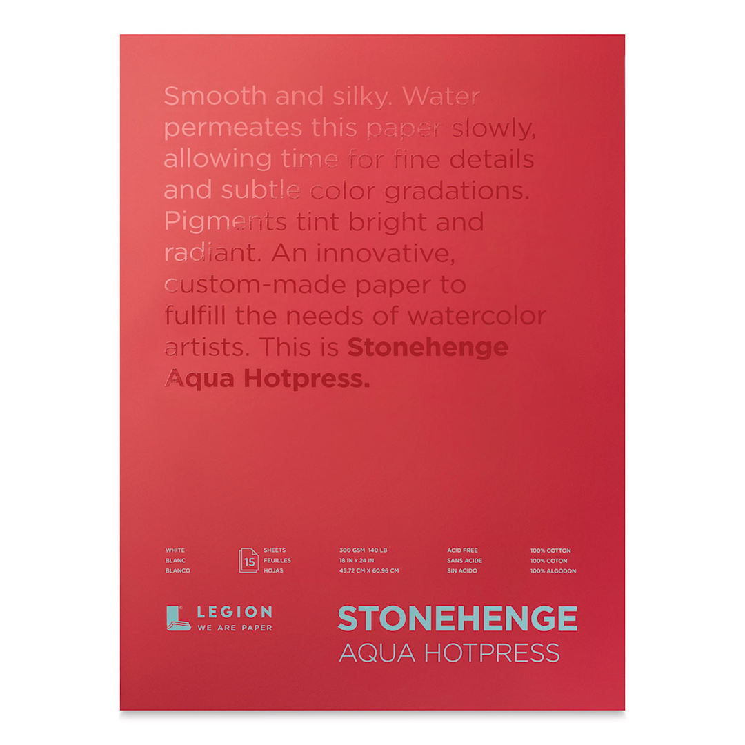 Open in modal - Legion Stonehenge Aqua Watercolor Block - Hot Press, 18" x 24", 15 Sheets