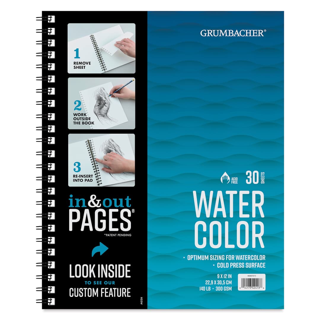 Open in modal - Grumbacher Watercolor In & Out Pad - 12" x 9", 30 Sheets, 140 lb Front cover