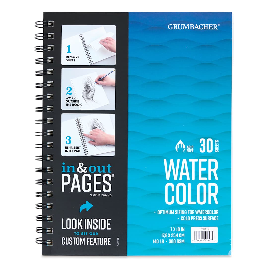 Open in modal - Grumbacher Watercolor In & Out Pad - 10" x 7", 30 Sheets, 140 lb, front cover
