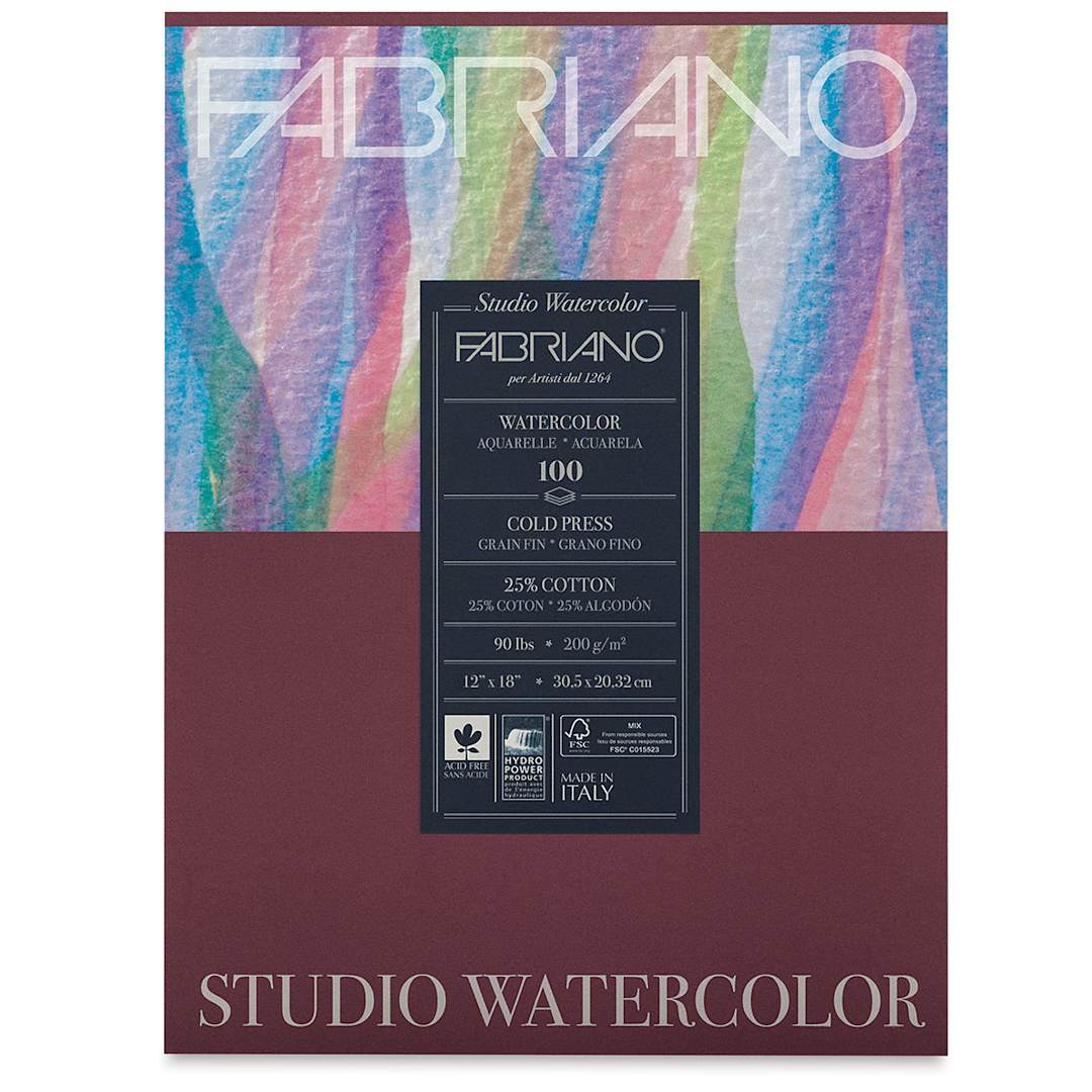 Open in modal - Fabriano Studio Watercolor Paper - 12" x 18", Pkg of 100 Sheets, Cold Press, front cover