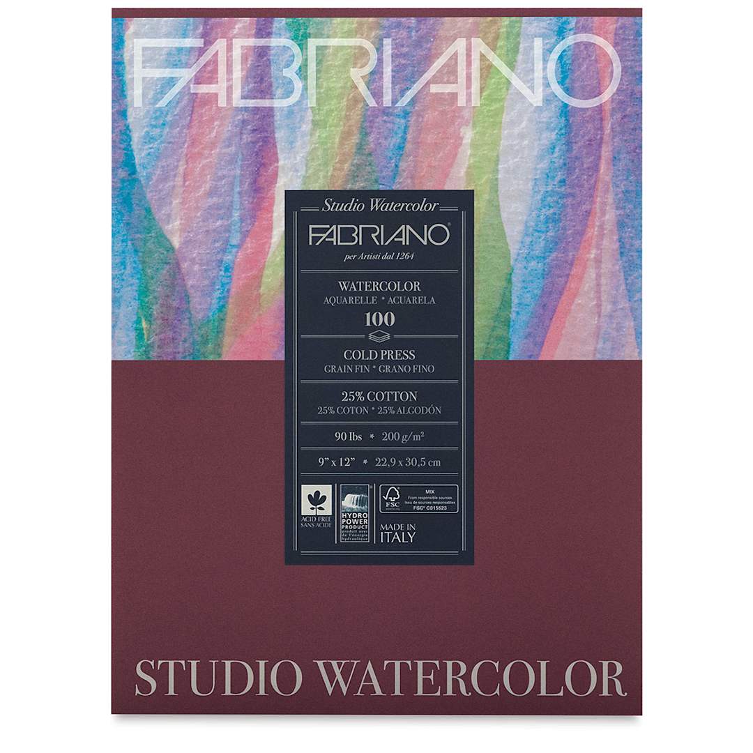 Open in modal - Fabriano Studio Watercolor Paper - 9" x 12", Pkg of 100 Sheets, Cold Press, front cover