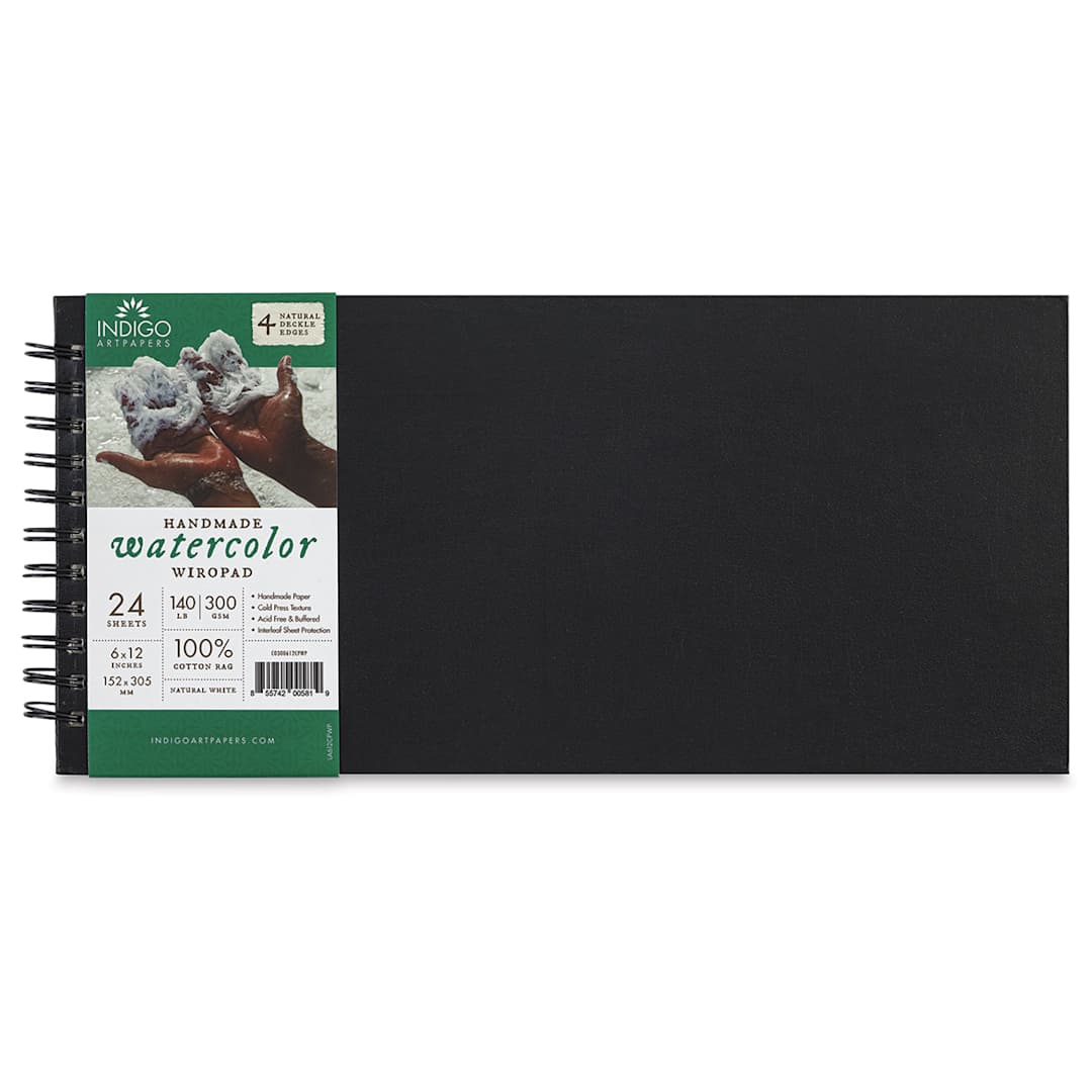 Open in modal - Indigo Artpapers Watercolor Hard Cover WiroPad - 6" x 12", front cover