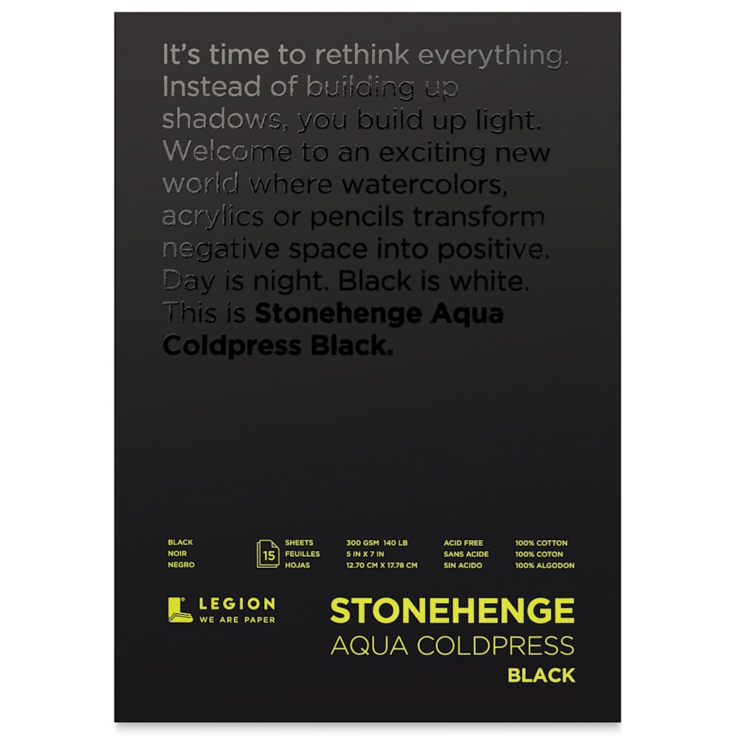 Open in modal - Legion Stonehenge Aqua Black Watercolor Paper Pad - 5" x 7",  Cold Press, 15 Sheets