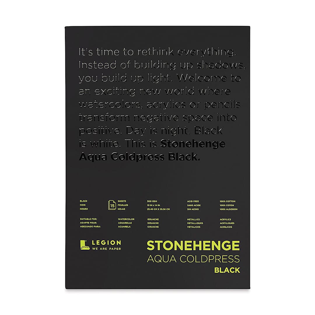 Open in modal - Legion Stonehenge Aqua Black Watercolor Paper Pad - 10'' x 14'', Cold Press, 15 Sheets