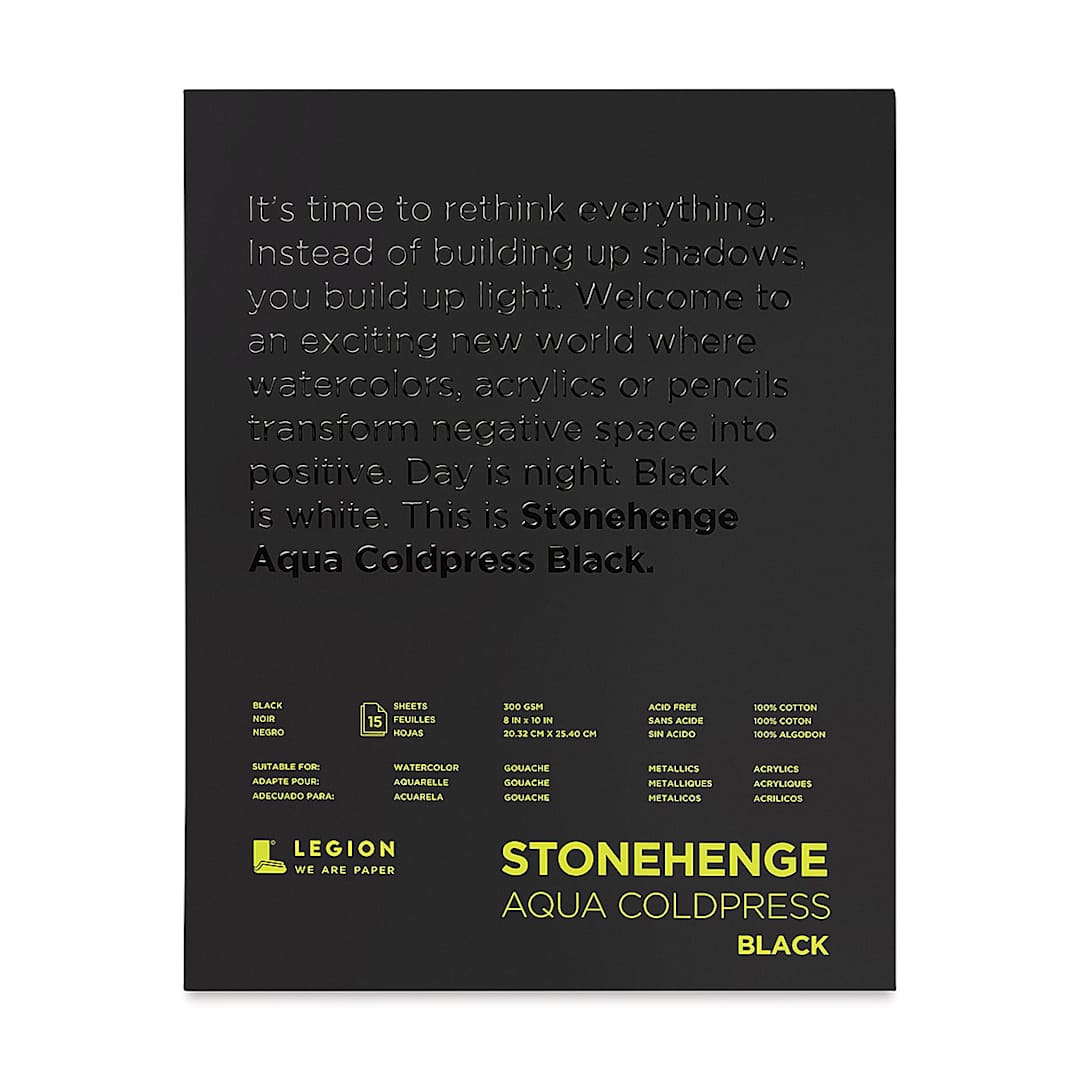 Open in modal - Legion Stonehenge Aqua Black Watercolor Paper Pad - 8'' x 10'', Cold Press, 15 Sheets