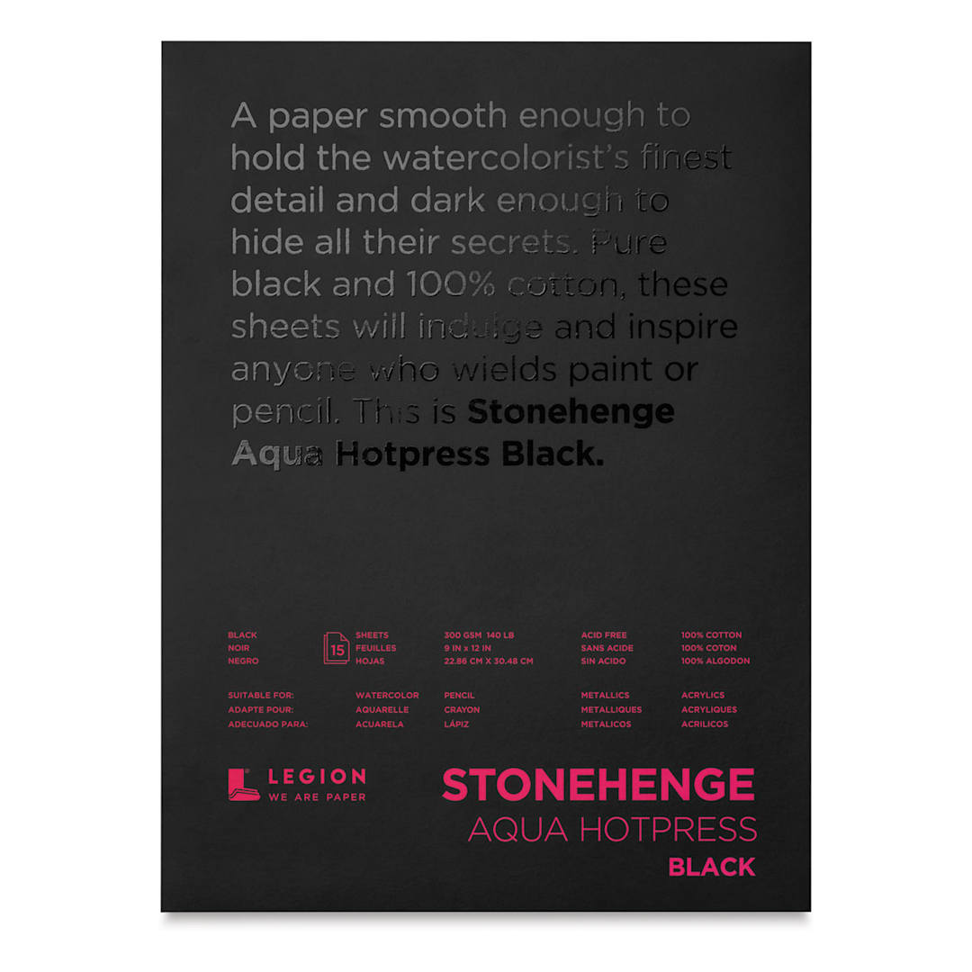 Open in modal - Legion Stonehenge Aqua Black Watercolor Paper Pad - 9" x 12", Hot Press, 15 Sheets (front cover)